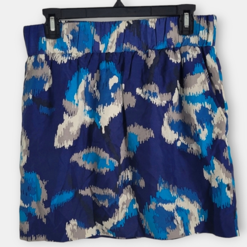 Loft Size Extra Small 100% Silk Blue Abstract Mini Skirt